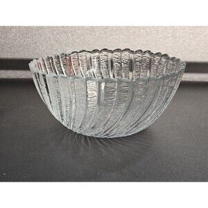 Clear Textured Pressed Glass Serving Bowl by KIG 7" Fruit Vegetable Pattern Lip